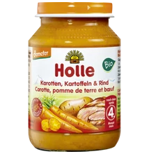 Holle Bio Sárgarépa, burgonya marhahússal - üveges bébiétel - Demeter 190g 5 hónapos kortól