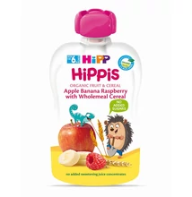 HiPP HiPPiS BIO Alma-banán-málna teljes kiőrlésű gabonával bébiétel 6 hónapos kortól
