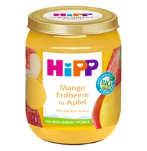 HiPP BIO gyümölcskészítmény alma mangóval és eperrel bébidesszert 6 hónapos kortól 160g