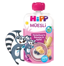 HiPP Bio Müzli áfonya-banán almában joghurttal 1 éves kortól, 120g HiPP Bio Müzli áfonya-banán almában joghurttal 1 éves kortól, 120g