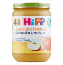 HiPP BIO Gyümölcs Gabonával, Őszibarackos alma rizzsel bébiétel 4 hónapos kortól 190g