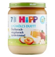 HiPP Gyümölcs Duett BIO őszibarack-sárgabarack túrókrémmel bébidesszert 7 hónapos kortól 160g