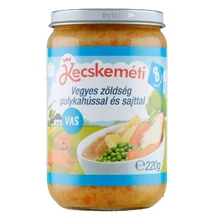 Kecskeméti Vegyes zöldség pulykahússal és sajttal bébiétel 8 hónapos kortól 220g Kecskeméti Vegyes zöldség pulykahússal és sajttal bébiétel 8 hónapos kortól 220g