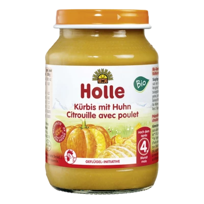 Holle Bio Sütőtök csirkehússal - üveges bébiétel 190g 5 hónapos kortól