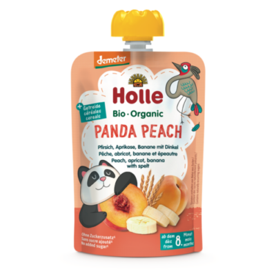 Holle Bio Panda Peach - Tasak őszibarack, sárgabarack, banán, tönkölybúza - Demeter 100g 8 hónapos kortól
