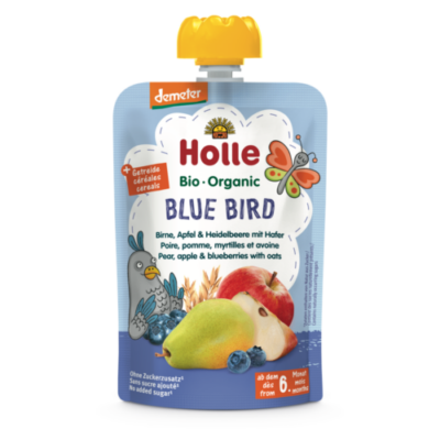 Holle Bio Blue Bird - Tasak körte, alma és áfonya zabbal - Demeter 100g 6 hónapos kortól