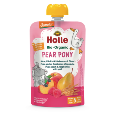 Holle Bio Pear Pony - Tasak körte, őszibarack, málna tönköllyel - Demeter 100g 8 hónapos kortól