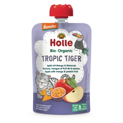 Holle Bio Tropic Tiger - Tasak Alma mangóval és maracujával - Demeter 100g 8 hónapos kortól