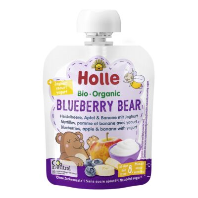 Holle Bio BLUEBERRY BEAR áfonya, alma-banán joghurttal - Demeter 85g 8 hónapos kortól