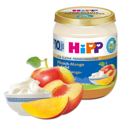 HiPP BIO Gyümölcs és joghurt őszibarack-mangó almában görög joghurttal 10 hónapos kortól 160g 
