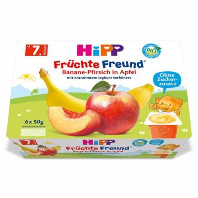 HiPP BIO Gyümölcspép banán-őszibarack-alma 7 hónapos kortól 6x50g