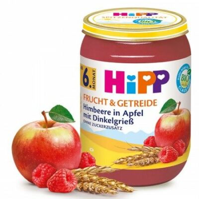 HiPP BIO Gyümölcs és gabona, málna-alma tönköly búzadarával 6 hónapos kortól 190g