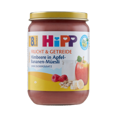 HiPP BIO alma-banán-málna müzlis joghurttal 8 hónapos kortól 190g