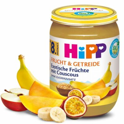HiPP BIO Gyümölcs és gabona, Egzotikus gyümölcsök kuszkusszal 8 hónapos kortól 190g