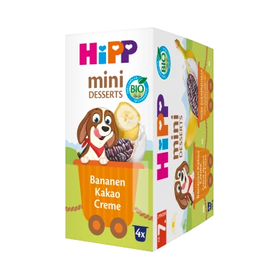 HiPP BIO tejdesszert banánnal és kakaóval 7 hónapos kortól 4 x 100g (400 g)