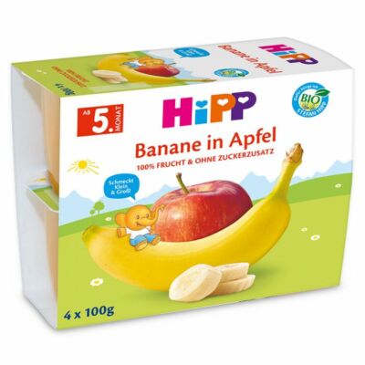 HiPP BIO Gyümölcspüré alma-banán 4x100g 5 hónapos kortól