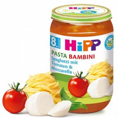 HiPP BIO PASTA BAMBINI  Spagetti-paradicsom-mozzarella 8 hónapos kortól 220g