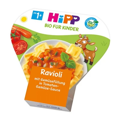 HiPP BIO Menü Zöldséggel töltött Ravioli Paradicsomszószban 1-3 éves kor között 250g