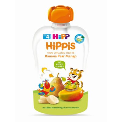 HiPP HiPPiS BIO Banán-körte-mangó gyümölcspép bébiétel 4 hónapos kortól 100 g