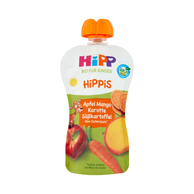 HiPP HiPPiS Alma-mangó-sárgarépa-édesburgonya BIO gyümölcs-zöldség készítmény 1 éves kortól