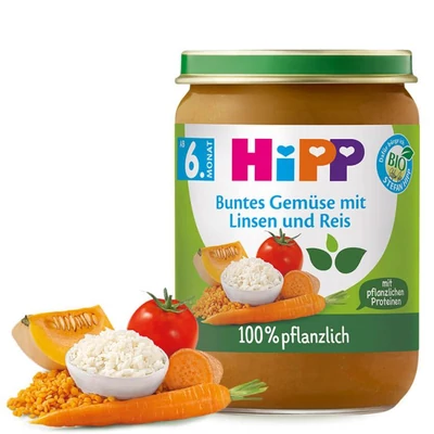 HiPP BIO zöldségek lencsével és rizzsel bébiétel 6 hónapos kortól 190g