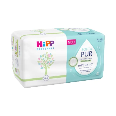 HiPP Babysanft Soft & Pure nedves törlőkendő újszülöttkortól 3 x 48 db