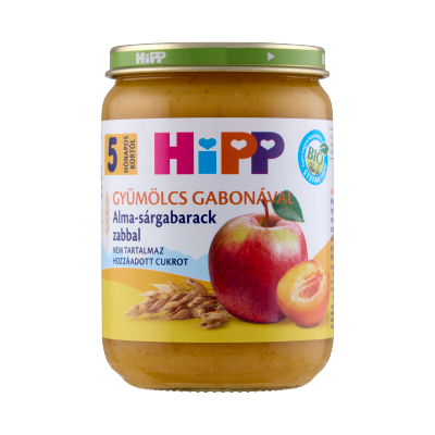 HiPP BIO Gyümölcs Gabonával, alma-sárgabarack zabbal 5 hónapos kortól 190g