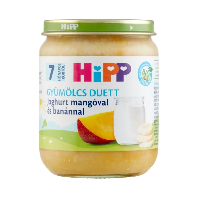 HiPP Gyümölcs Duett BIO joghurt mangóval és banánnal bébidesszert 7 hónapos kortól 160g