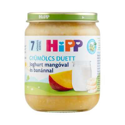 HiPP Gyümölcs Duett BIO joghurt mangóval és banánnal bébidesszert 7 hónapos kortól 160g
