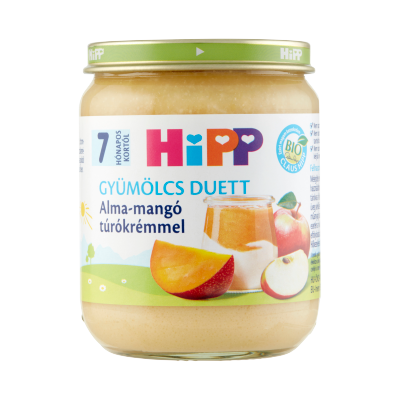 HiPP Gyümölcs Duett BIO alma-mangó túrókrémmel bébidesszert 7 hónapos kortól 160g