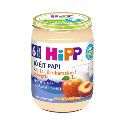 HiPP Jó Éjt Papi BIO almás-őszibarackos tejbegríz bébidesszert 6 hónapos kortól 190g