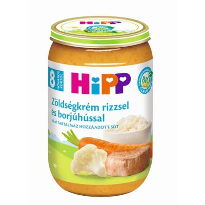 HiPP BIO zöldségkrém rizzsel és borjúhússal bébiétel 8 hónapos kortól 220g