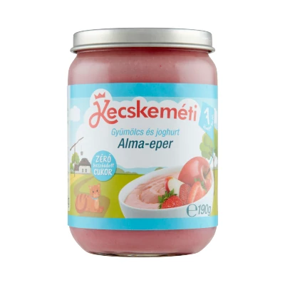 Kecskeméti bio gyümölcs és joghurt alma-eper bébidesszert 7 hónapos kortól 190g