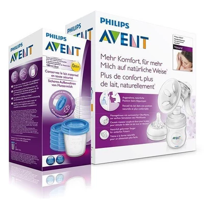AVENT Natural kézi mellszívó + ajándék VIA pohár - 180 ml 5db