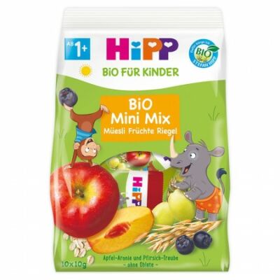 HiPP BIO Gyümölcsös müzli falatok, kétféle íz 1-3 éves kortól 100g